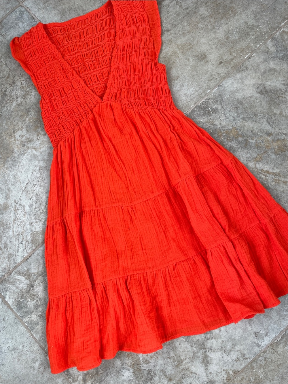 Beachsissi Red V-Neck Tiered Gauze Women's Dress
